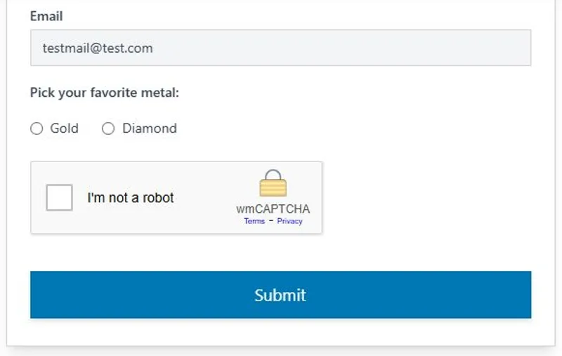 JavaScript CAPTCHA library protecting web form from spam bots
